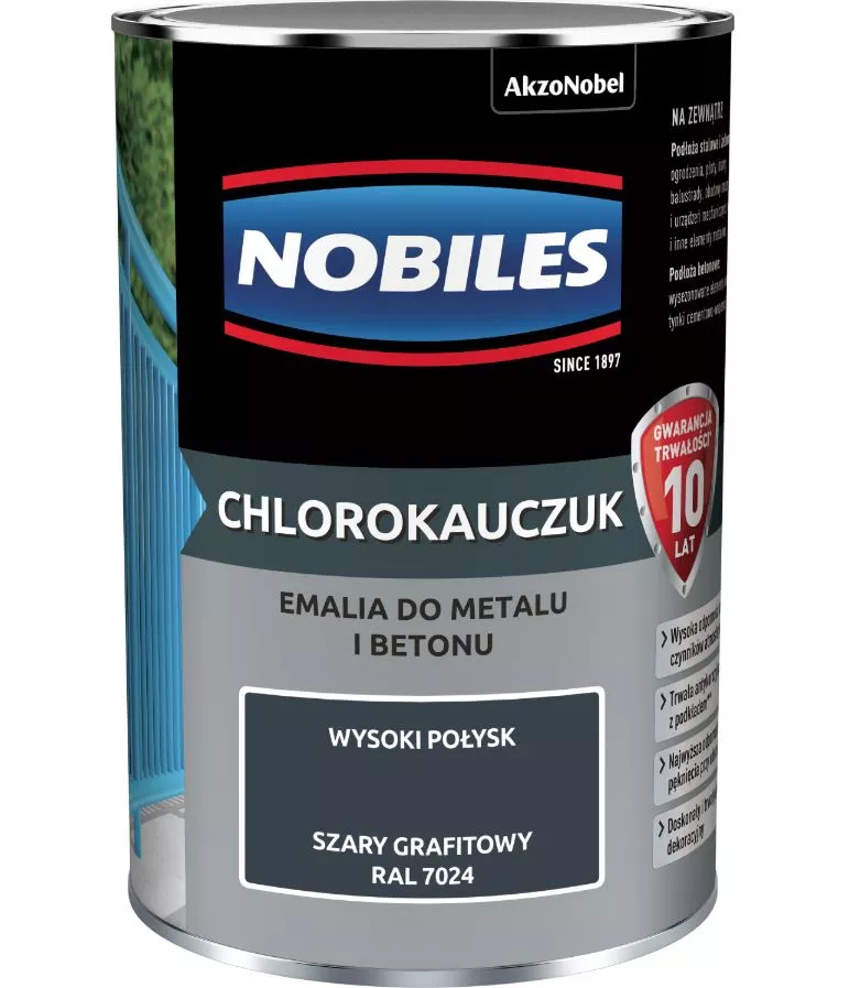 Emalia do metalu i betonu Chlorokauczuk grafit 0,9 l