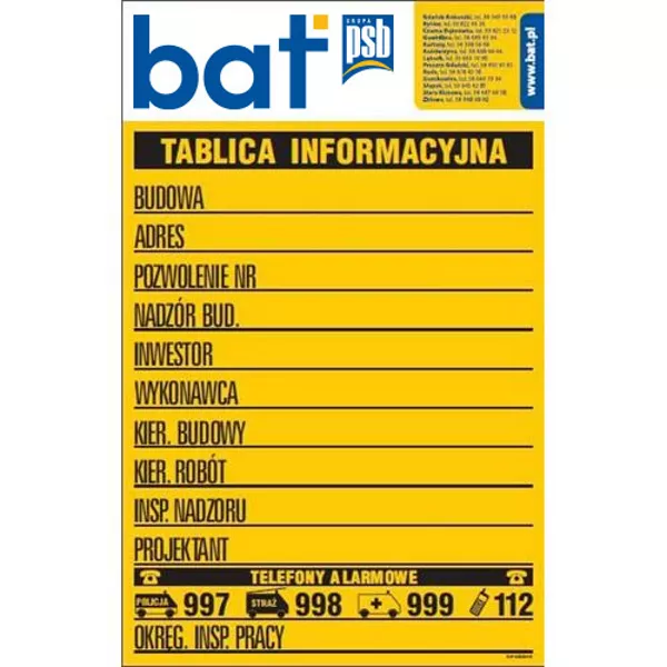 Tablica informacyjna budowlana BAT