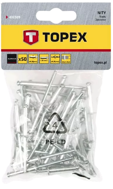 Nity aluminiowe 4.8 x 28 mm, 50 sztuk TOPEX