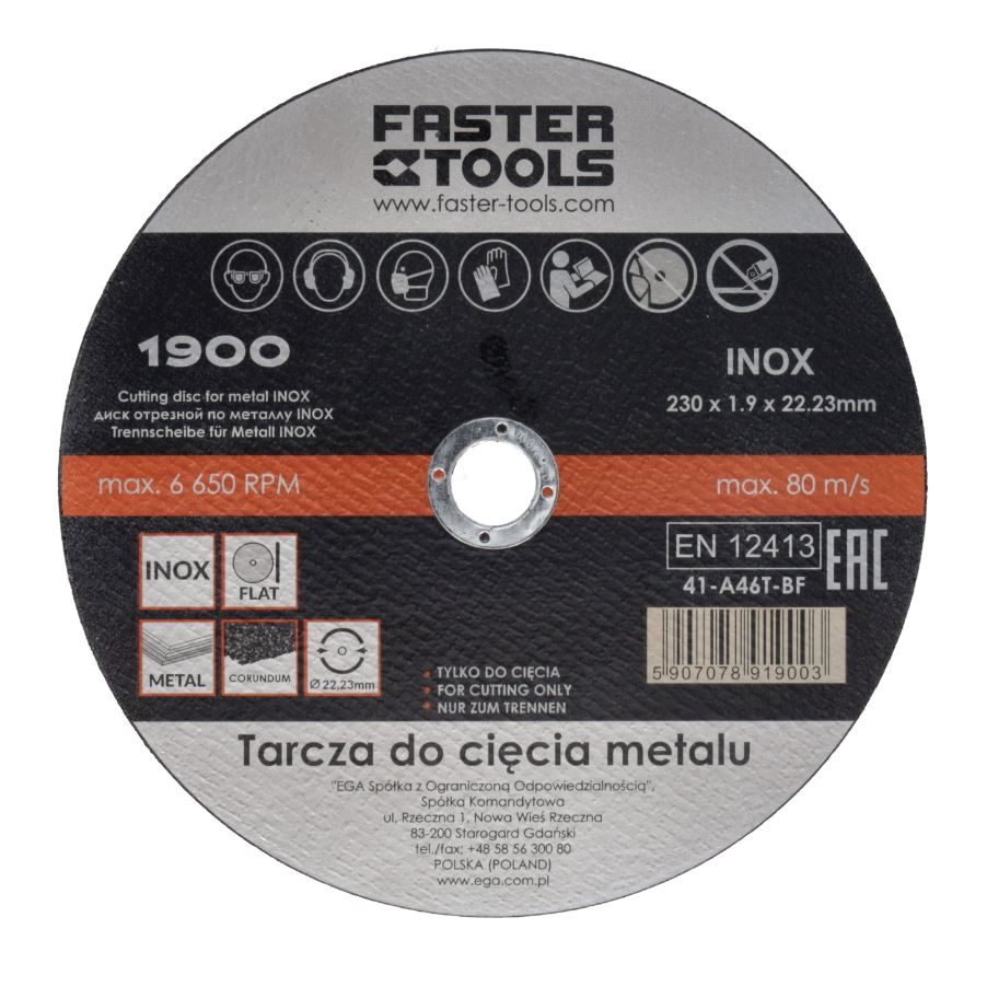 Tarcza do cięcia metalu Inox 230 x1,9 mm Faster Tools