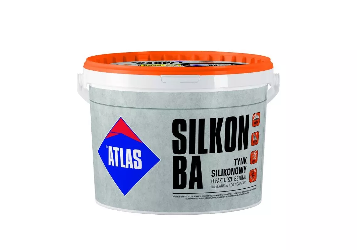 Atlas tynk Silkonowy o fakturze betonu baza szara kolor 0002 20 kg