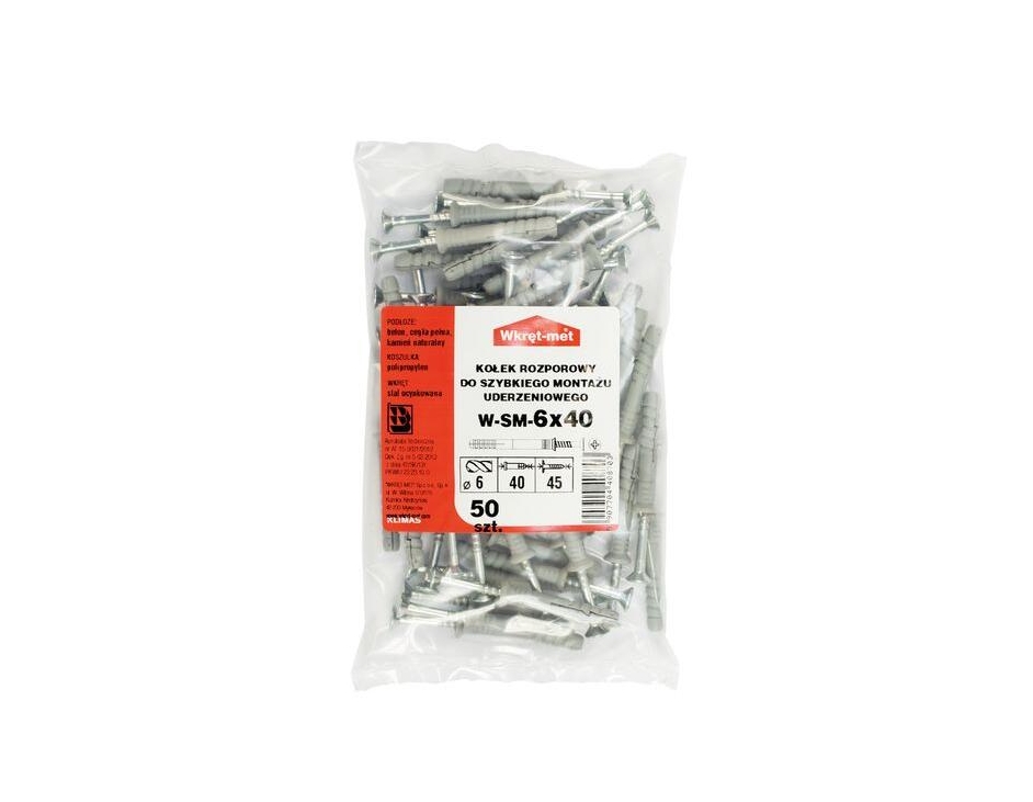 Kołek szybki montażu 6 x 40 mm 50 sztuk