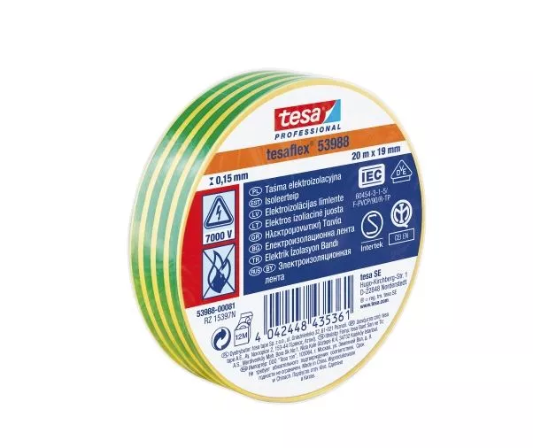 Taśma elektroizolacyjna 20m x 19mm żółto-zielona TESA