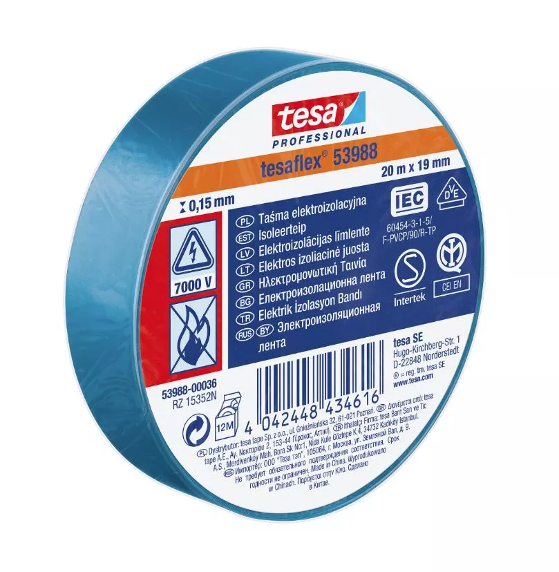 Taśma elektroizolacyjna 20 m x 19 mm niebieska TESA