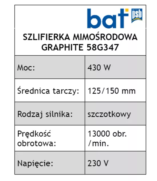 Szlifierka mimośrodowa 430W Graphite