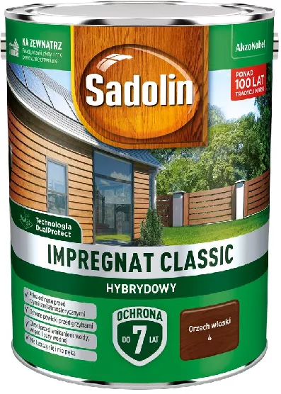 Impregnat Hybrydowy Classic do drewna 4,5 l orzech włoski Sadolin