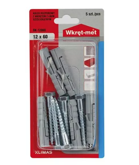 Kołki rozporowe 12x60 z wkrętem z łbem sześciokątnym 8,0x60 blister 